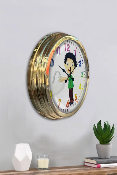Platin Saat 40 Cm Gold Metal Çocuk Odası Duvar Saati - 4