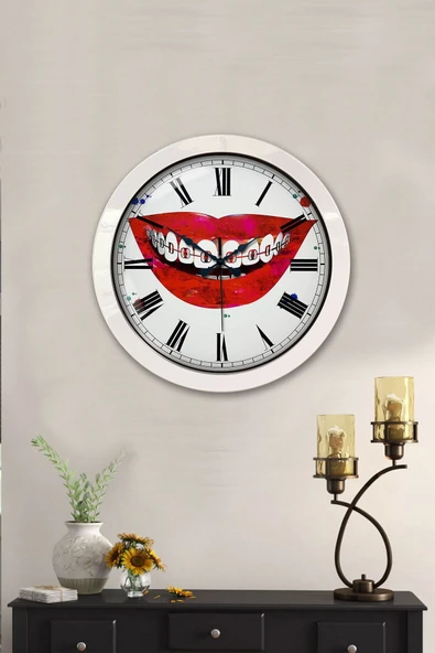 Platin Saat Hediyelik 36 Cm Beyaz Metal Ağız Duvar Saati - 2