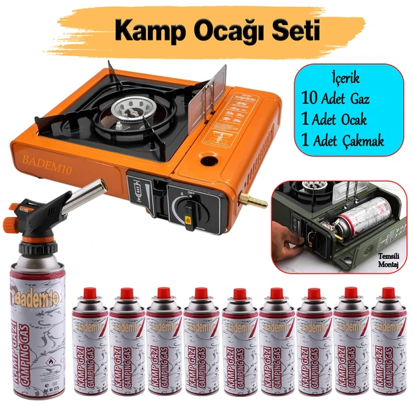 Portatif Taşınabilir Kamp Ocağı Tek Gözlü (10 Adet) Gaz Kartuşlu Tüp Uyumlu Bağlantı Piknik Ocak ürün görseli
