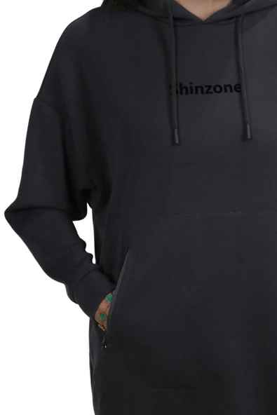 Kadın Yumuşak Dokulu Modal Kumaş Fermuar Cep Detaylı Rahat Kalıp Antrasit Kapüşonlu Sweatshirt - 2