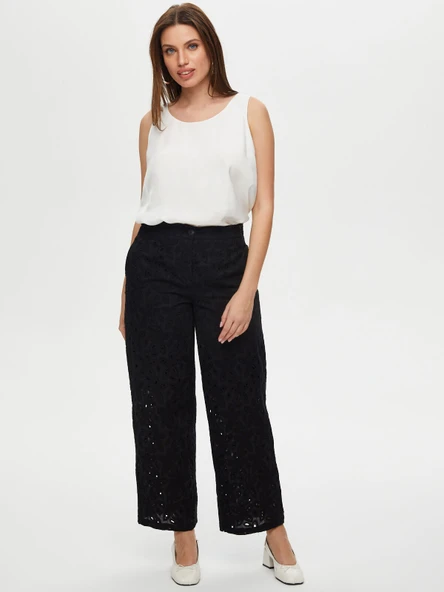 Kadın Wide Leg Fit Brode Nakış Detaylı Pantolon Faik Sönmez - Resim 6