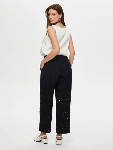 Kadın Wide Leg Fit Brode Nakış Detaylı Pantolon Faik Sönmez - 4