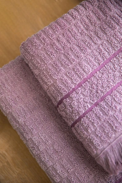 2’li Pamuklu Jakarlı Banyo Havlu Seti – 90x150 Ve 50x90 – Yumuşak Ve Emici - 2