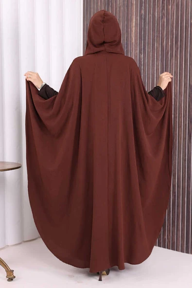 Kapüşonlu Ayrobin Pelerin 70021 Kahverengi - Resim 6