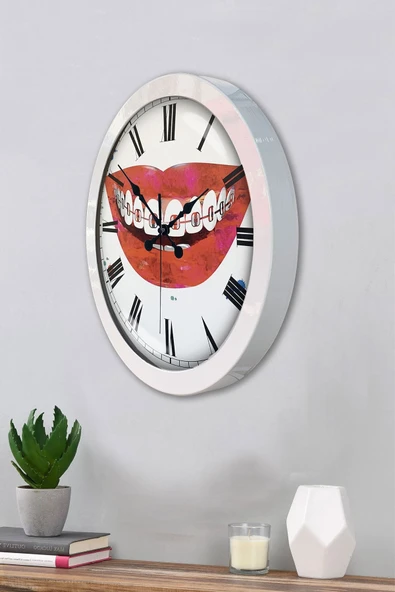Platin Saat Hediyelik 36 Cm Beyaz Metal Ağız Duvar Saati - 3