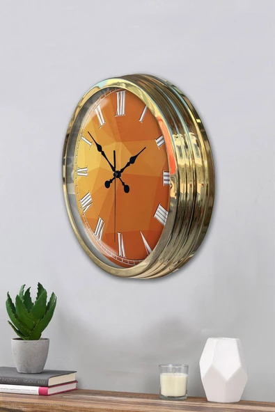 Platin Saat 40 Cm Gold Metal Turuncu Döşeme Duvar Saati - 3