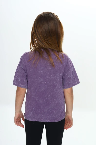 Toontoy Kız Çocuk Yıkamalı Kalp Baskılı Tişört - Resim 4