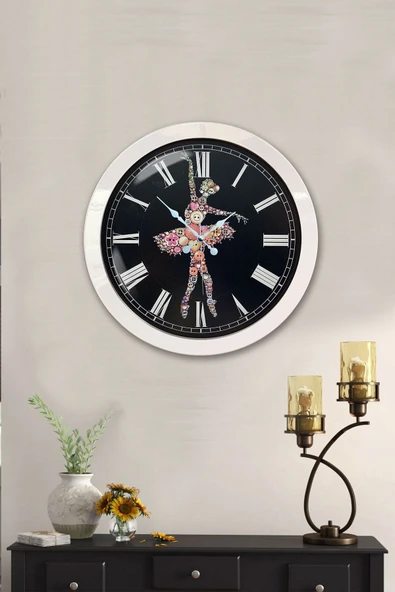 Platin Saat Hediyelik 36 Cm Beyaz Metal Balerin Duvar Saati - 2