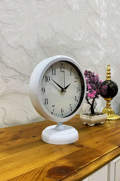 Platin Saat 25x20 Cm Beyaz Metal Lüks Masa Saati