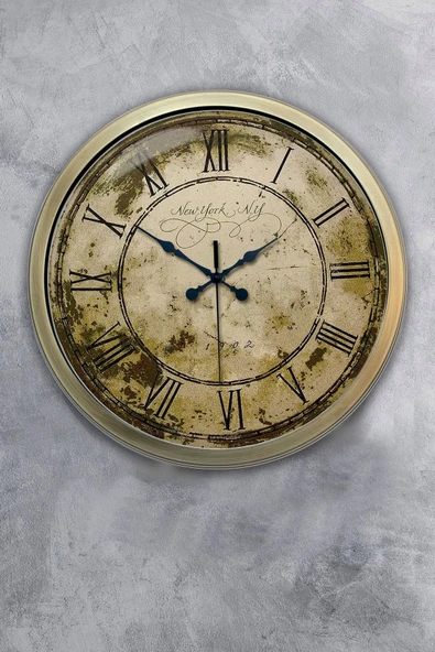 Platin Saat 40 cm Eskitme Metal Eskitme Duvar Saati