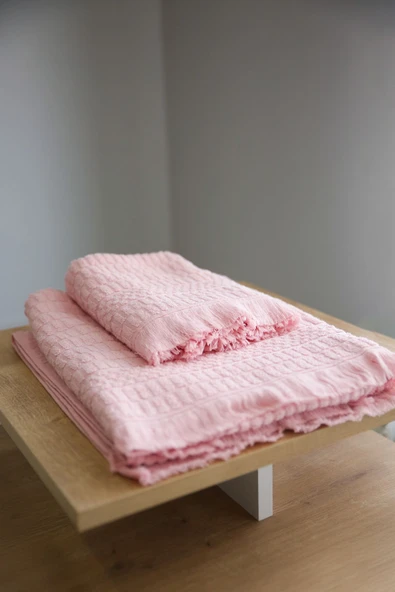 2’li Pamuklu Jakarlı Banyo Havlu Seti 90x150 Ve 50x90 Yumuşak Ve Emici