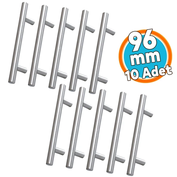 Mobilya Mutfak Çekmece Dolap Dolabı Kulbu Kulpu Kulpları (96 mm - 9.6 cm) İnox Metal 10 Adet ürün görseli
