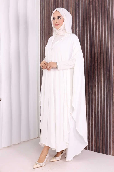 Kapüşonlu Ayrobin Pelerin 70021 Ekru - Resim 4