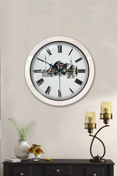Platin Saat 36 Cm Beyaz Metal Ayasofya Temalı Duvar Saati - 2