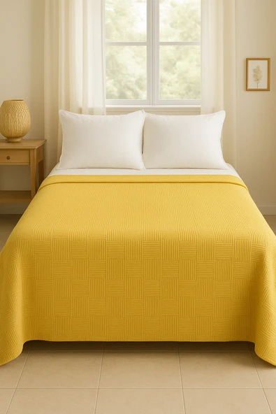 Çift Kişilik Pike Örtüsü 200x230 Hafif ve Nefes Alan Pamuk Kumaş Dama Desen Yazlık Yatak Örtüsü - 2