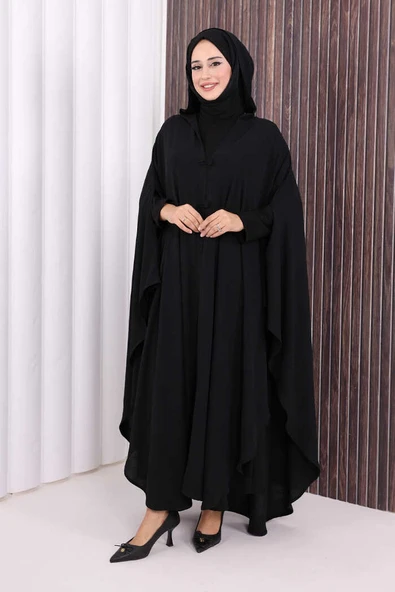 Kapüşonlu Ayrobin Pelerin 70021 Siyah - Resim 3