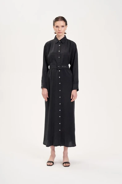 Prime Taşlanmış İpek Gömlek Uzun Elbise Terzi Dükkani