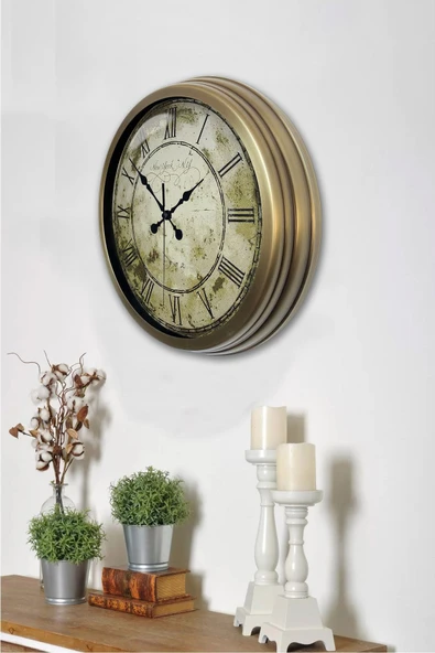 Platin Saat 40 cm Eskitme Metal Eskitme Duvar Saati - 3