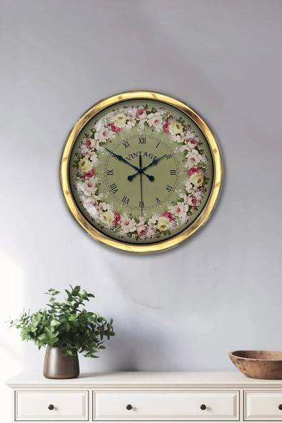 Platin Saat Hediyelik 40 Cm Gold Metal Vintage Duvar Saati - 2