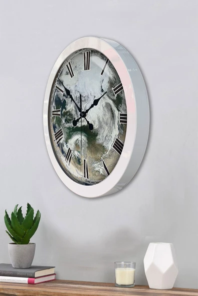 Platin Saat Hediyelik 36 Cm Beyaz Metal Dalga Duvar Saati - 3