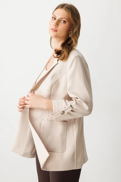 Ekol BB Oversize 3/4 Kol Kadın Ceket - Minimalist Tasarım - 3