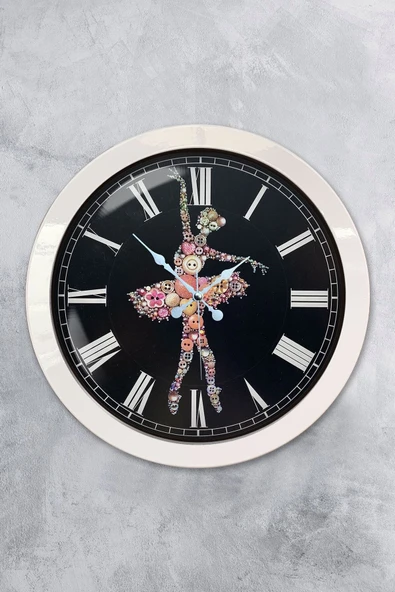 Platin Saat Hediyelik 36 Cm Beyaz Metal Balerin Duvar Saati