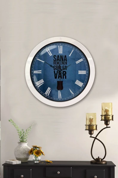 Platin Saat Hediyelik 36 Cm Beyaz Metal Çay Duvar Saati - 2