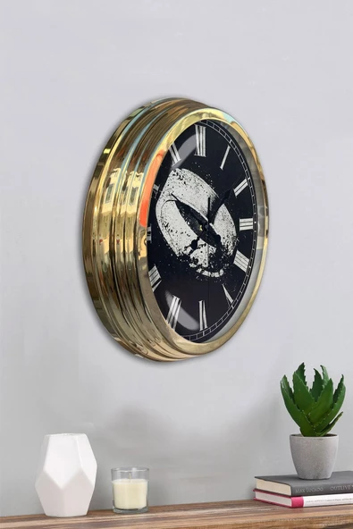 Platin Saat Hediyelik 40 Cm Gold Metal Yüzük Duvar Saati - 4