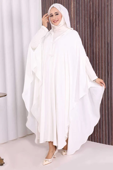 Kapüşonlu Ayrobin Pelerin 70021 Ekru - Resim 3