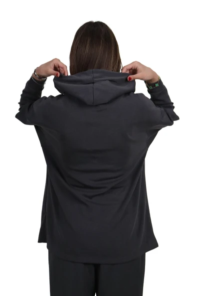 Kadın Yumuşak Dokulu Modal Kumaş Fermuar Cep Detaylı Rahat Kalıp Antrasit Kapüşonlu Sweatshirt - 6