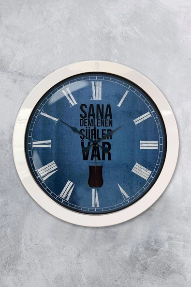 Platin Saat Hediyelik 36 Cm Beyaz Metal Çay Duvar Saati