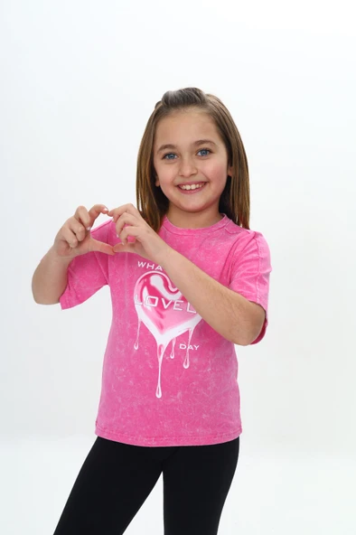 Toontoy Kız Çocuk Yıkamalı Kalp Baskılı Tişört - Resim 19