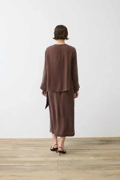 Prime Taşlanmış İpek Kruvaze Etek Takım Terzi Dükkani - 4