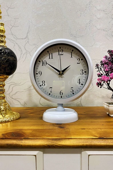 Platin Saat 25x20 Cm Beyaz Metal Lüks Masa Saati - 2