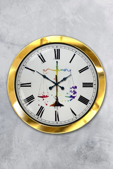 Platin Saat Hediyelik 36 Cm Gold Metal Adalet Duvar Saati