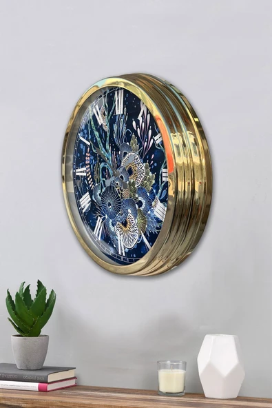 Platin Saat Hediyelik 40 Cm Gold Metal Tasarım Duvar Saati - 3