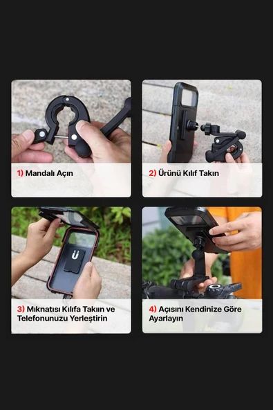Motorsiklet Bisiklet Atv Manyetik Su Geçirmez 360° 5-7 inç Telefon Tutucu Tutacağı M3 - 6