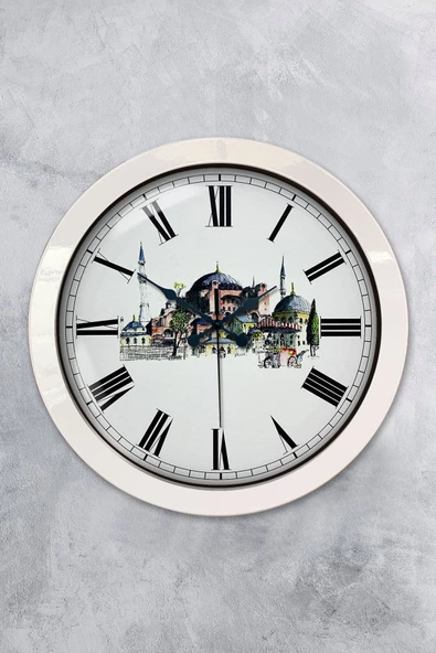 Platin Saat 36 Cm Beyaz Metal Ayasofya Temalı Duvar Saati