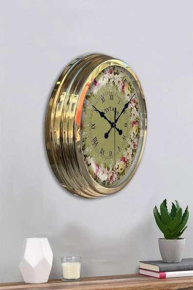 Platin Saat Hediyelik 40 Cm Gold Metal Vintage Duvar Saati - 4
