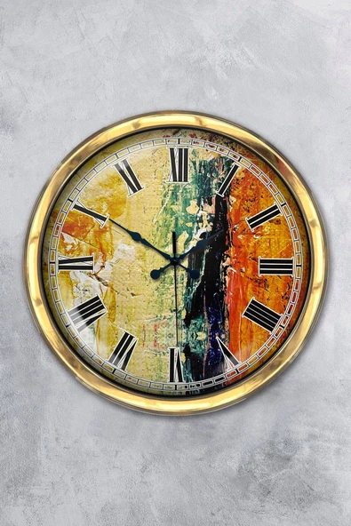 Platin Saat Hediyelik 40 Cm Gold Metal Sanat Duvar Saati