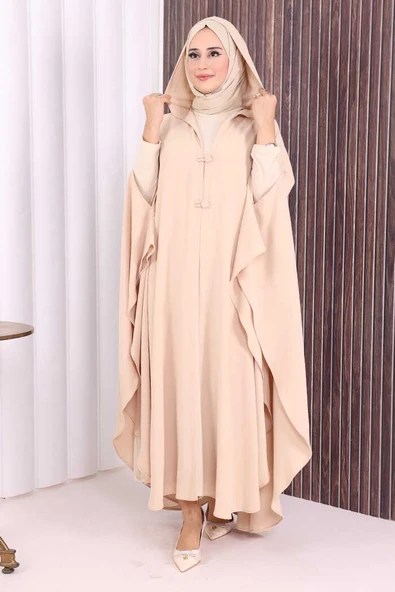 Kapüşonlu Ayrobin Pelerin 70021 Taş - Resim 2