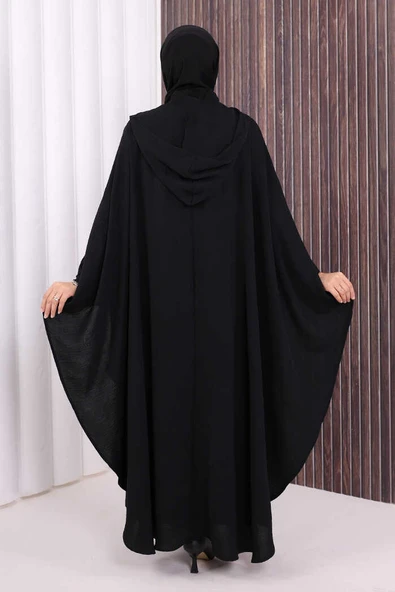 Kapüşonlu Ayrobin Pelerin 70021 Siyah - Resim 5