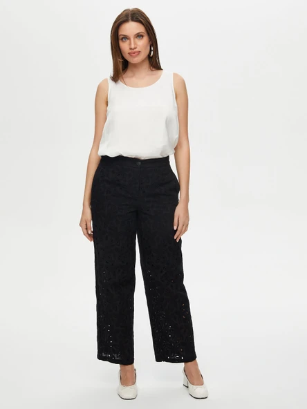 Kadın Wide Leg Fit Brode Nakış Detaylı Pantolon Faik Sönmez ürün görseli 1