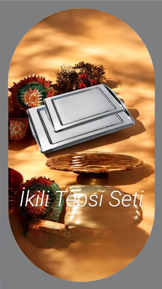 Nehir kuzey 2 li paslanmaz çelik tepsi çay ve kahve tepsisi - servis tepsisi 2 boy - 3