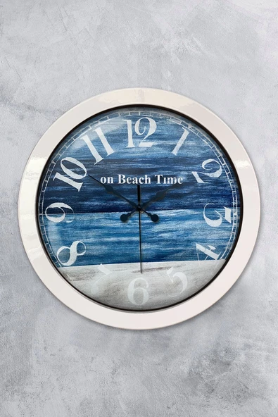 Platin Saat 36 Cm Beyaz Metal Beach Time Duvar Saati