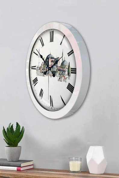Platin Saat 36 Cm Beyaz Metal Ayasofya Temalı Duvar Saati - 3