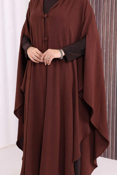 Kapüşonlu Ayrobin Pelerin 70021 Kahverengi - Resim 5