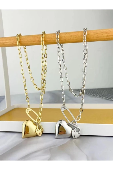 Welch Gold Çelik Çengelli İğne Kolye (GOLD RENK)