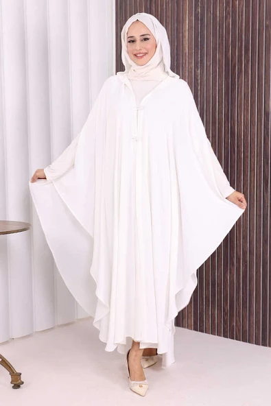 Kapüşonlu Ayrobin Pelerin 70021 Ekru - Resim 2