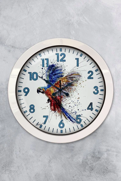 Platin Saat Hediyelik 36 Cm Beyaz Metal Bird Duvar Saati